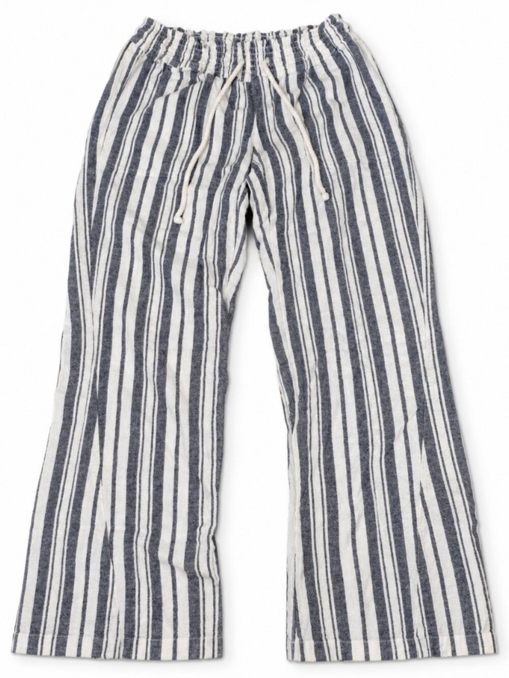 Roxy Cotton Linen Striped Drawstring Pants Large Coastal Beach